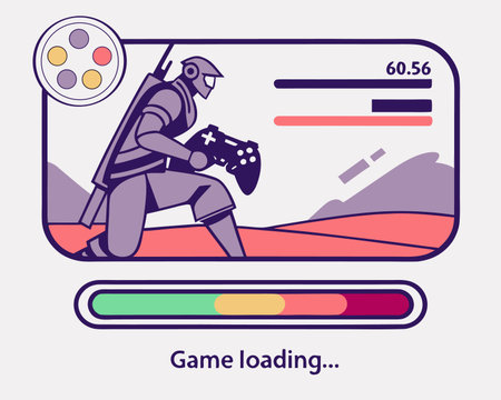 Game addiction concept. Video game user interface. Vector illustration in flat styleのイラスト素材