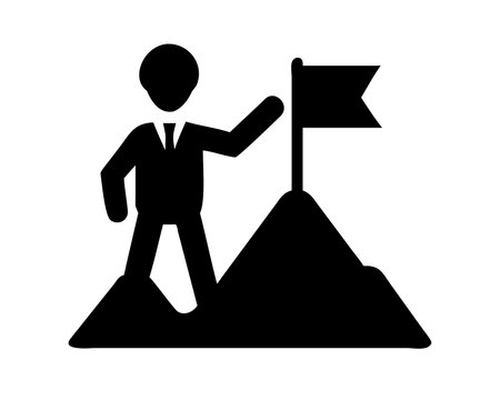 Businessman icon vector with success flag symbol in a flat color glyph pictogram illustrationのイラスト素材