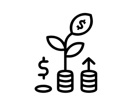Money growth icon vector. A thin line sign. Isolated contour symbol illustrationのイラスト素材