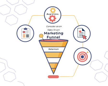marketing funnel with icons, flat design, vector illustration eps10 graphicのイラスト素材