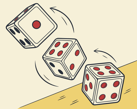 Illustration of dices falling on the floor, vector illustration.のイラスト素材