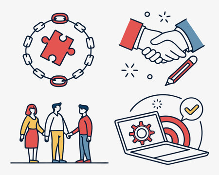 Teamwork concept. Handshake, cooperation, partnership. Vector illustrationのイラスト素材