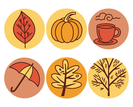 Autumn icons set. Collection of autumn icons. Vector illustration.のイラスト素材