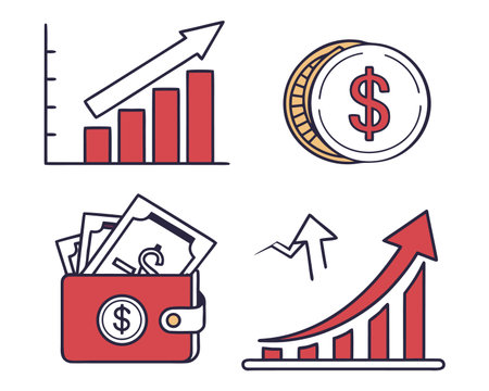 Finance and money icon set over white background. colorful design. vector illustrationのイラスト素材