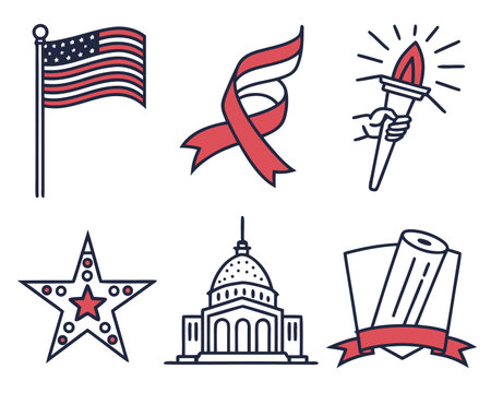 set of american independence day related icons over white background vector illustrationのイラスト素材