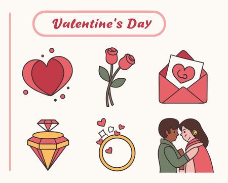 Valentine's day icons set. Vector illustration in flat styleのイラスト素材