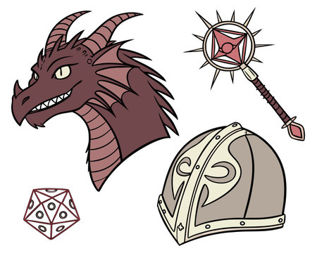Viking warrior helmet, sword, dice and helmet. Vector illustration.のイラスト素材