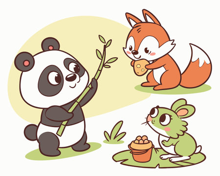 Vector illustration of cute animals. Panda, panda, hamsterのイラスト素材