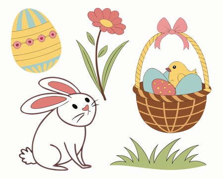 basket with easter eggs and rabbit vector illustration eps 10のイラスト素材