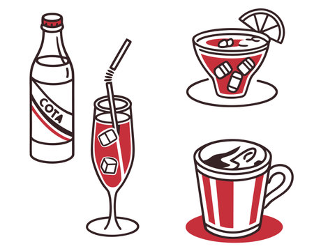 Set of drinks icons. Vector illustration isolated on a white background.のイラスト素材