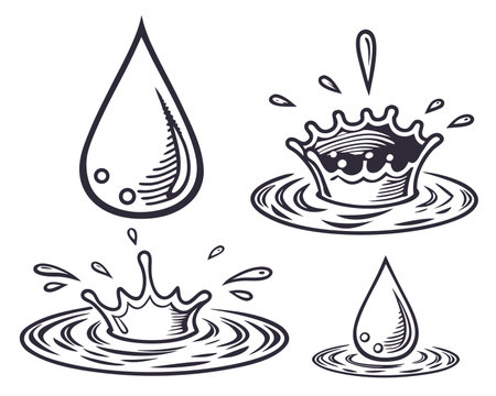 Water drop icons set. Vector illustration in black and white colors.のイラスト素材