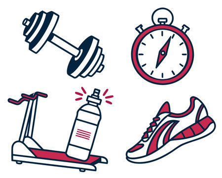 Set of fitness icons. Vector illustration in flat style. Sport equipment.のイラスト素材