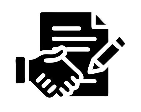 Contract signing black icon, concept illustration, vector flat symbol, glyph sign.のイラスト素材