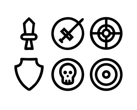 Shield, sword and target icons set. Line style vector illustration.のイラスト素材