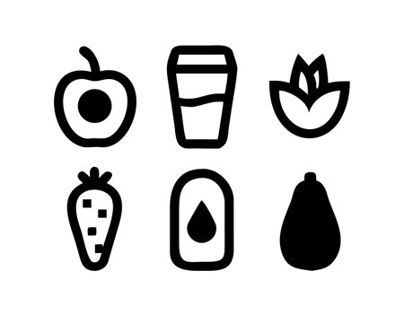 Fruits and vegetables icons set. Vector illustration in outline style.のイラスト素材