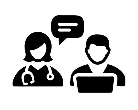 Online medical consultation black icon, concept illustration, glyph symbol, vector flat sign.のイラスト素材