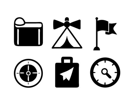 Set of icons for travel and tourism. Vector illustration in black on a white background.のイラスト素材