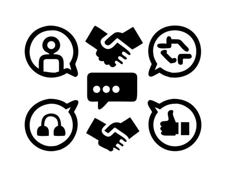 Communication icons set. Handshake, group of people and speech bubbles. Vector illustrationのイラスト素材