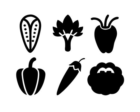 vegetables icons set over white background, silhouette style, vector illustrationのイラスト素材
