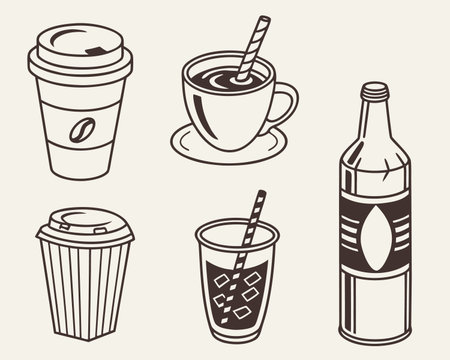 Coffee and drinks icons set. Vector illustration in vintage styleのイラスト素材