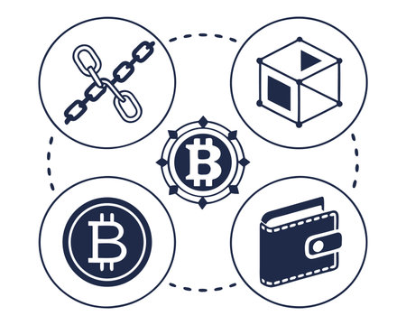 Blockchain and cryptocurrency concept. Cryptocurrency icons set. Vector illustrationのイラスト素材