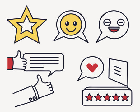 Thumbs up, like, star, rating, feedback, review, feedback, feedback, feedback, feedback, customer satisfaction, vector illustrationのイラスト素材