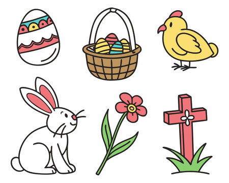 Easter doodle icons set. Hand drawn vector illustration.のイラスト素材