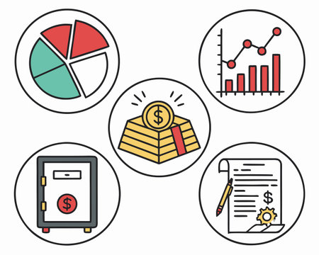 Business and finance icons set. Line style design. Vector illustration.のイラスト素材