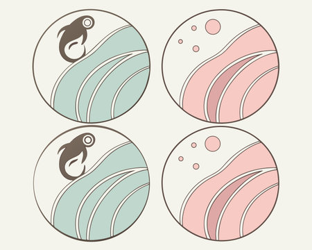 Set of four cute cartoon planets in pastel colors. Vector illustration.のイラスト素材
