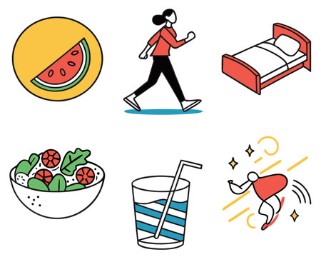 Healthy lifestyle icons set. Vector illustration in line art style.のイラスト素材