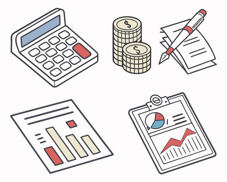 Set of business icons. Vector illustration in doodle style.のイラスト素材