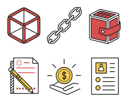 Blockchain icons set, thin line design, vector illustration eps 10.のイラスト素材