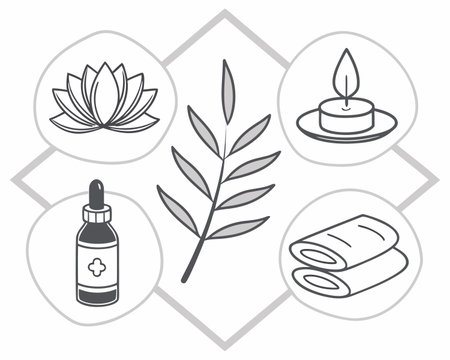 Spa and aromatherapy icons set. Vector illustration in line styleのイラスト素材