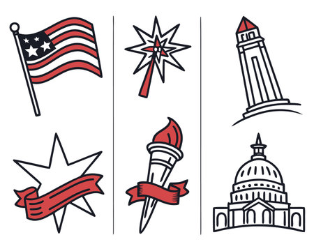 set of american symbols on white background, vector illustration eps10のイラスト素材