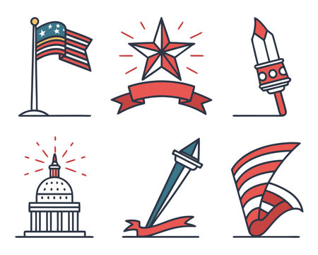 Set of american independence day icons. Vector illustration in thin line style.のイラスト素材