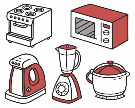 Kitchen appliances. Set of vector icons in hand drawn style.のイラスト素材