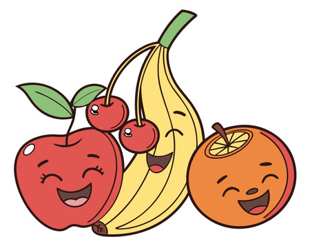 Fruits cartoon design, vector illustration eps 10. Emoji character.のイラスト素材