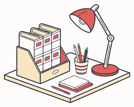table lamp with books and pencils over white background, vector illustrationのイラスト素材