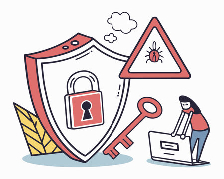 cyber security concept with shield and icons design, vector illustration  graphicのイラスト素材
