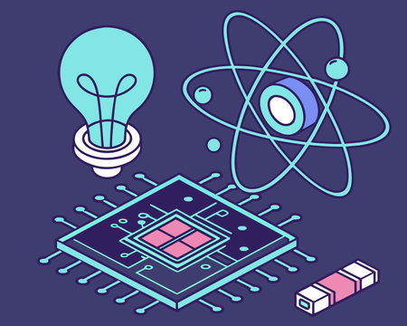 Vector illustration of microchip with lightbulb and lightbulbのイラスト素材