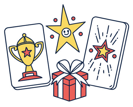 Gift box and playing cards with star and trophy vector illustration graphic designのイラスト素材