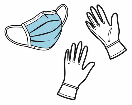 Medical mask, gloves and rubber gloves isolated on white background. Vector illustration.のイラスト素材