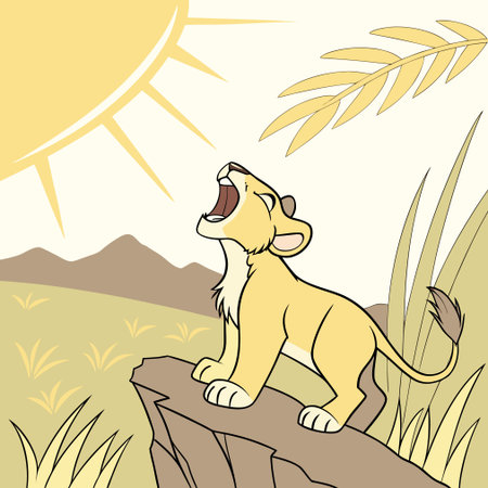 Lioness on the background of the sun. Vector illustration.のイラスト素材