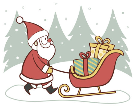 Santa Claus with a sleigh full of gifts. Vector illustration.のイラスト素材
