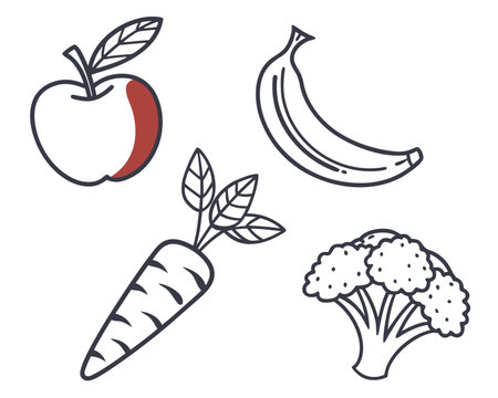 Fruits and vegetables line icon set. Vector illustration of fruits and vegetables.のイラスト素材