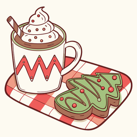 Illustration of a cup of hot chocolate with cookies and marshmallowのイラスト素材