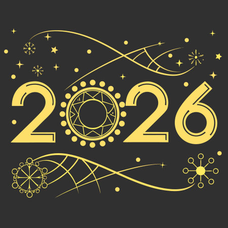 Happy New Year 2020. Greeting card with numbers, snowflakes and stars.のイラスト素材