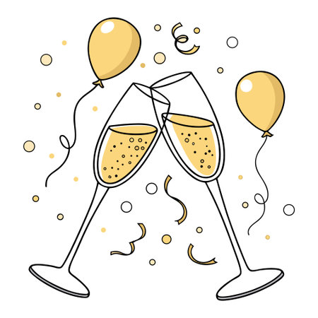 Champagne glasses with confetti and ribbons. Vector illustration.のイラスト素材