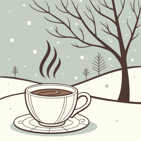 Coffee design over winter landscape background, vector illustration graphic.のイラスト素材