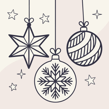 Christmas greeting card with Christmas balls and snowflakes. Vector illustration.のイラスト素材